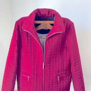 George Women’s Large Zip Up Quilted Red Jacket 2 Front Pockets Mid Length